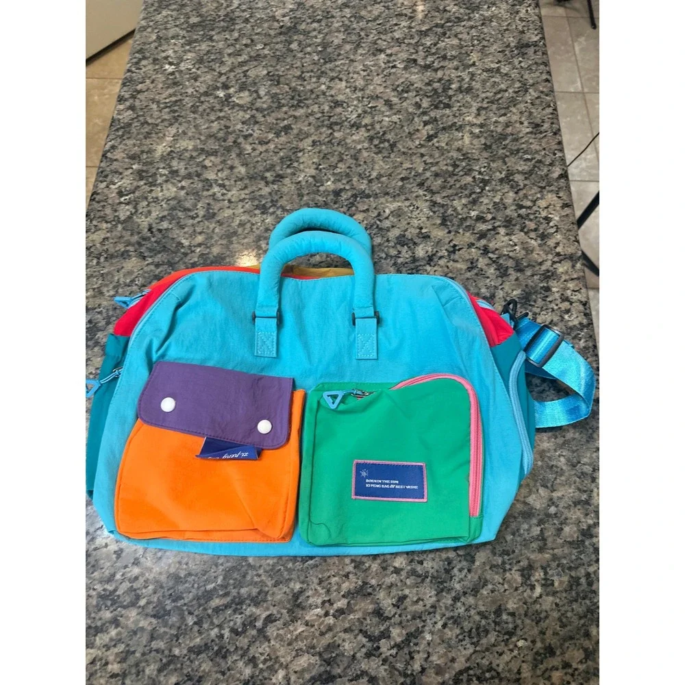 Xi Peng Bag Born in the Sun Colorblock Nylon Messenger Bag Blue Green Orange